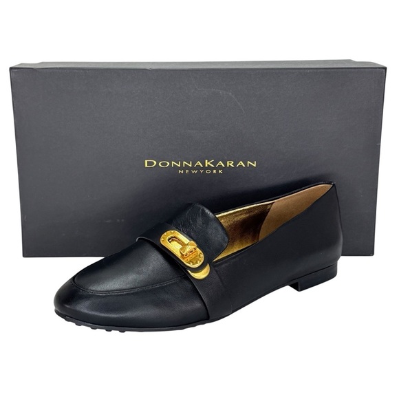 Donna Karan Shoes - Donna Karan Thompson Black Leather Turnbuckle Womens Loafers Size 6M